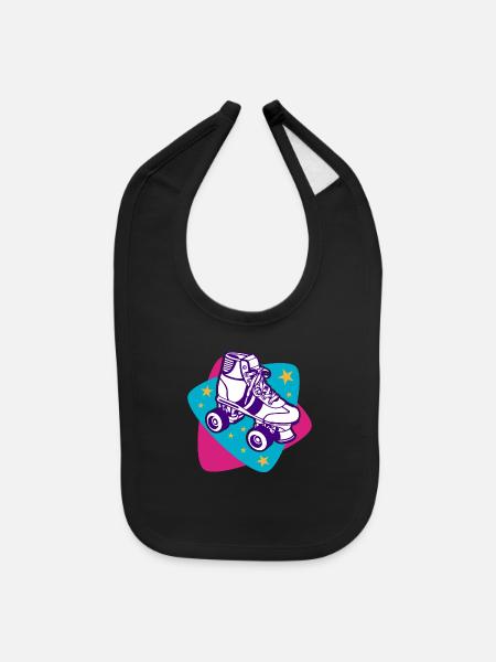 Roller Skate - Retro Skate Disco - Baby Bib - black - Front