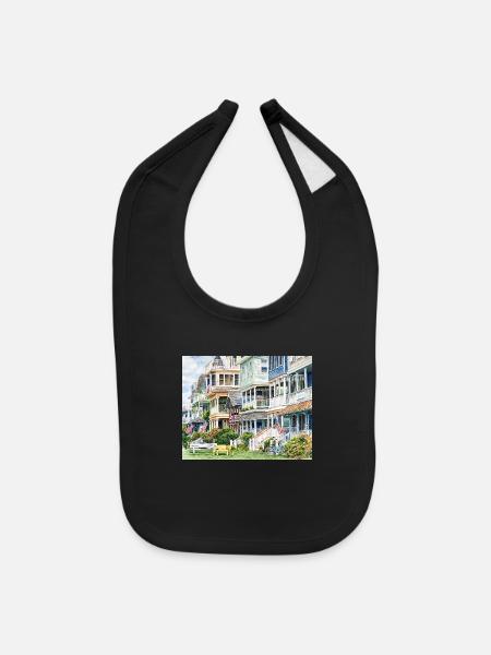 Ocean Grove NJ – Bicycles and Yellow Bench - Baby Bib - black - Front