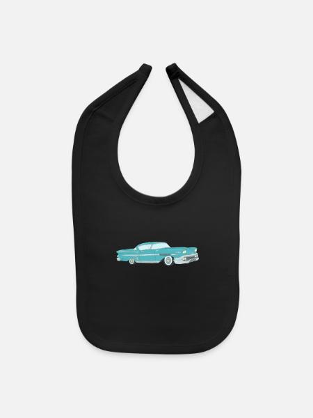 Rockabilly Vintage Car In Blue - Baby Bib - black - Front