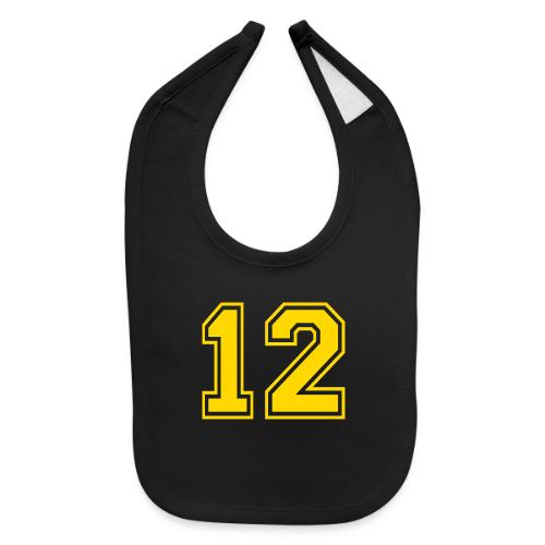 Number 12 in a classic athletic collegiate font - Baby Bib