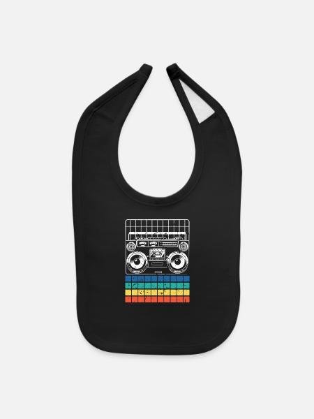 Vintage Music Tape Recorder - Baby Bib - black - Front