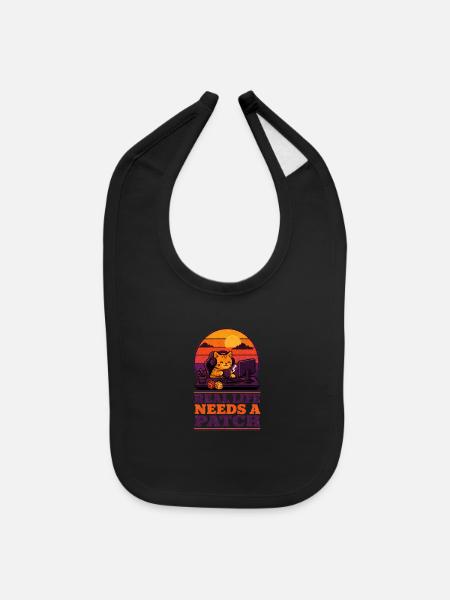 Retro Cat Patch Sunset Desk - Baby Bib - black - Front