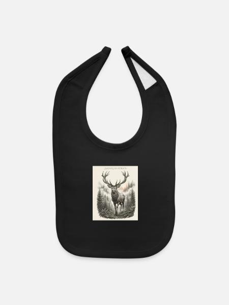 Stag in Misty Forest - Baby Bib - black - Front