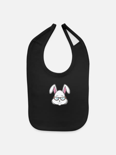 Cool Rabbit as Nerd with Nerd Glasses - Baby Bib - black - Front