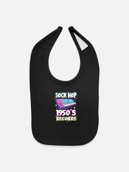 Retro 50s Rockabilly Vintage 1950s Sock Hop - Baby Bib - black - Front