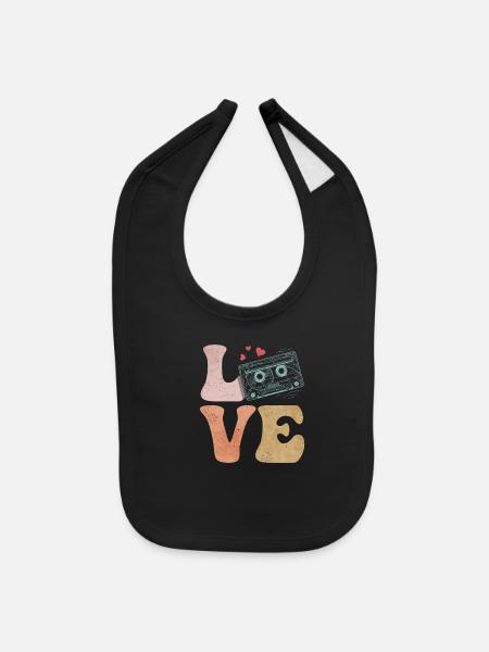Tape Cassette LOVE - Baby Bib - black - Front