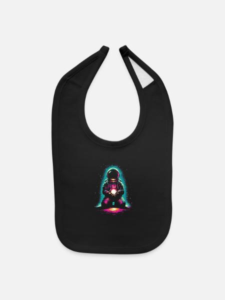 Neon Astronaut Cradling Solar Core - Baby Bib - black - Front