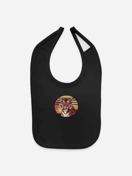 Retro tiger with retro sunset - Baby Bib - black - Front