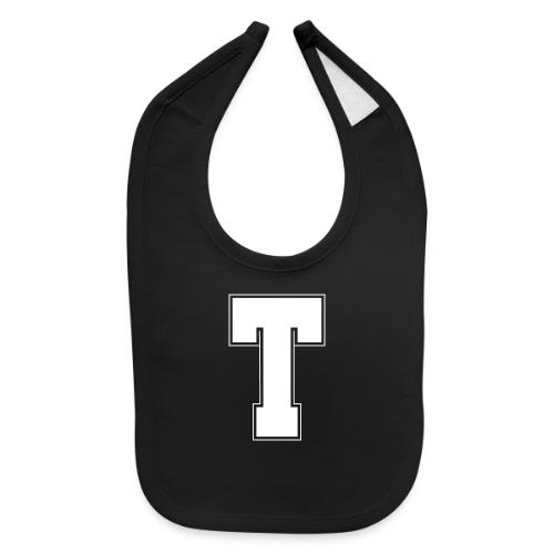 White Letter T – Varsity Alphabet Monogram - Baby Bib