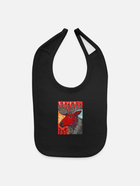 Crimson Stag in Whimsy Forest - Baby Bib - black - Front