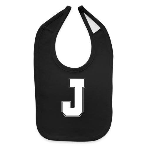 White Letter J – Varsity Alphabet Monogram - Baby Bib