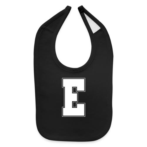 White Letter E – Varsity Alphabet Monogram - Baby Bib