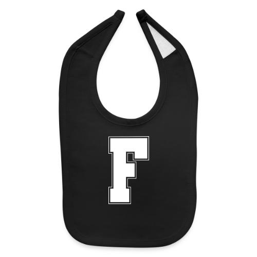 White Letter F – Varsity Alphabet Monogram - Baby Bib