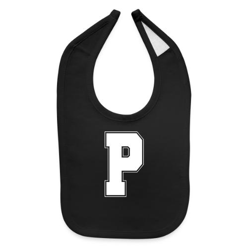 White Letter P – Varsity Alphabet Monogram - Baby Bib