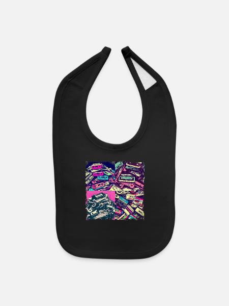 Retro Cassette Tapes - Baby Bib - black - Front