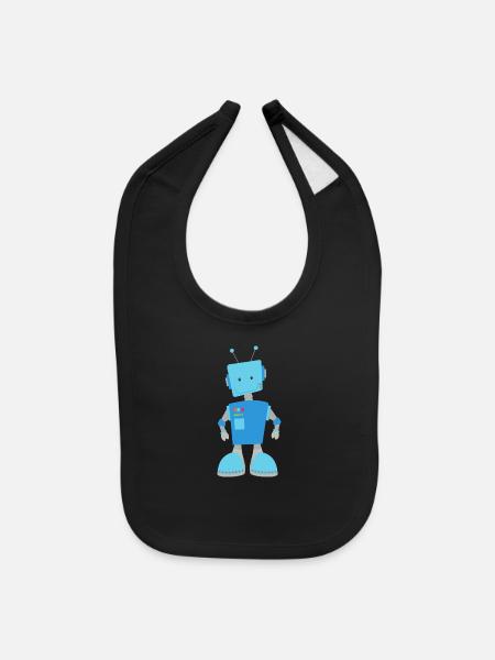 Cute Robot Funny Robot Silly Robot Blue Robot - Baby Bib - black - Front