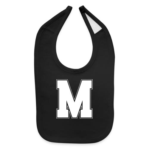White Letter M – Varsity Alphabet Monogram - Baby Bib