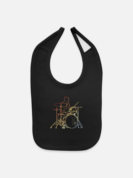 Vintage Drummer Drawing - Baby Bib - black - Front
