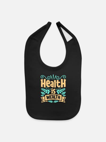 Health Leads To Wealth Mindset Lettering - Baby Bib - black - Front