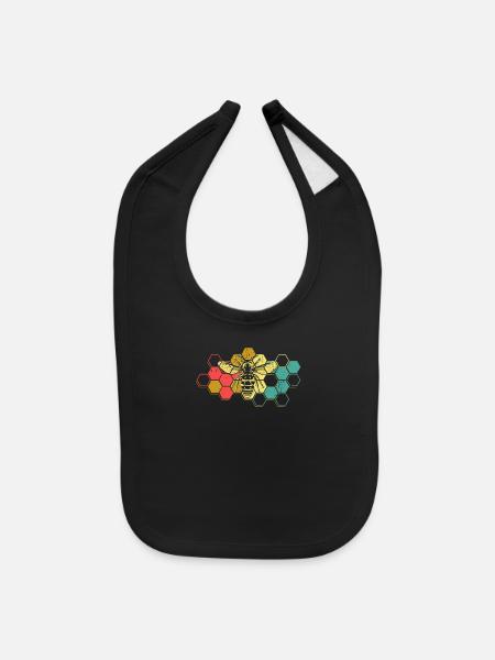 Bee Bee Honeycomb Retro Vintage Honey Gift - Baby Bib - black - Front