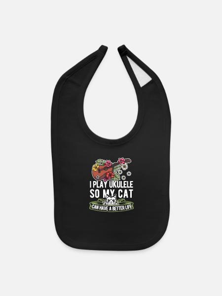 Ukulele Uke Cat - Baby Bib - black - Front
