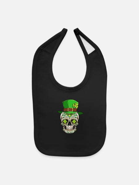 St Patricks Day Irish Sugar Skull Day Of Dead - Bavette pour bébé - noir - Devant