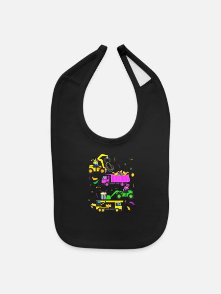 Construction Vehicle Mardi Gras - Baby Bib - black - Front