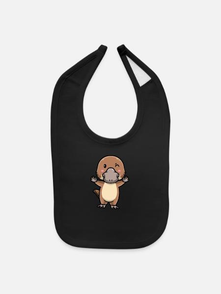 Kawaii Platypus Emoticon Sea Animal - Baby Bib - black