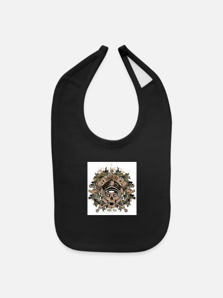 Bold skull in a sheriff hat with a star badge - Baby Bib - black - Front