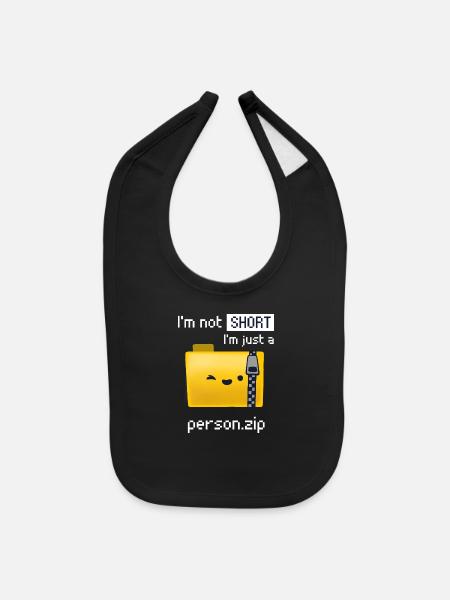 Person Zip Funny Short Person Joke Compressed - Baby Bib - black - Front