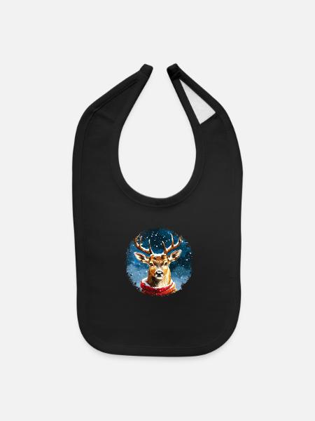 Stag Santa Claus - Baby Bib - black - Front