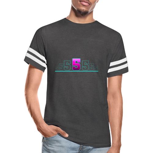 Number 5 in Magenta: Varsity Font - Men's Football Tee