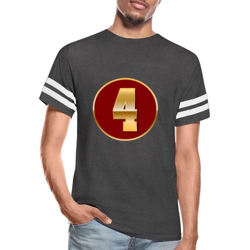 Number 4 in Gold Varsity Font - Men's Football Tee