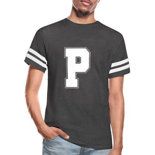White Letter P – Varsity Alphabet Monogram - Men's Football Tee