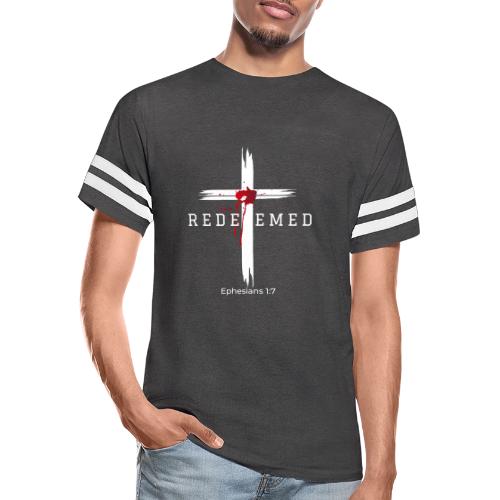 Redeemed by the blood of Jesus - Ephesians 1:7 - Men's Football Tee