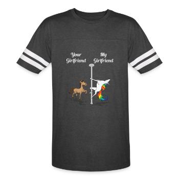 Your Girlfriend My Girlfriend Pole Dancing Unicorn - Men's Football Tee - vintage smoke/white - Front - Damien (186cm)