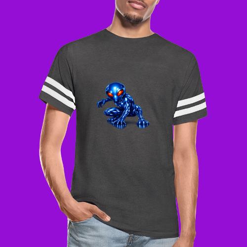 Blue Alien Crouch - Men's Football Tee