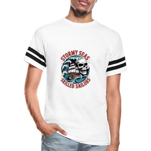 Stormy Seas Skull Pirate Ship Nautical Ocean Waves - Men's Football Tee