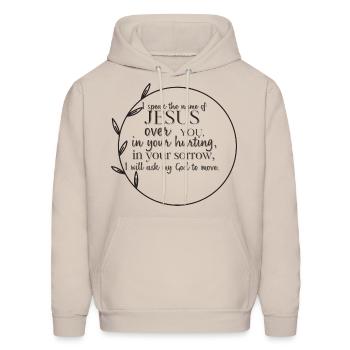 In Jesus' Name. - Men's Hoodie - Sand - Front - Elias (183cm)