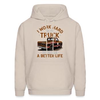 I work hard for my truck - Men's Hoodie - Sand - Front - Elias (183cm)