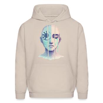 Digital Tears of AI – Cyberpunk Pixel Art Emotion - Men's Hoodie - Sand - Front - Elias (183cm)