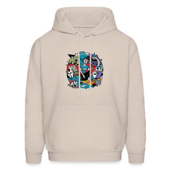 cat chaos scene - Men's Hoodie - Sand - Front - Elias (183cm)
