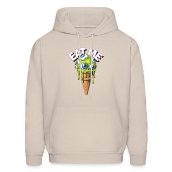 Eat Me - Creepy Eye Ice Cream Graphic Tee - Men's Hoodie - Sand - Front - Elias (183cm)