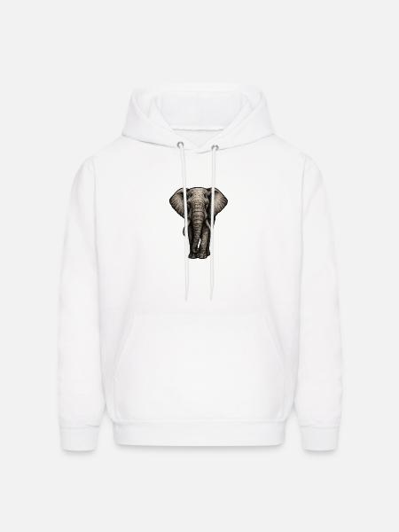 Charcoal Elephant Portrait - Men's Hoodie - white
