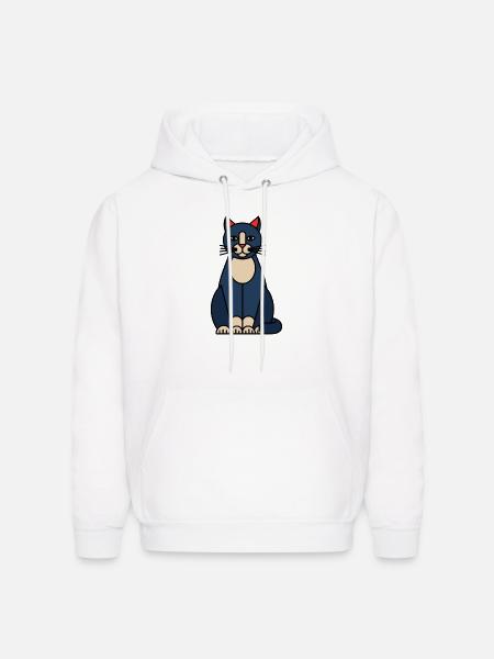 Blue Cat Illustration with Cream Belly - Men's Hoodie - white