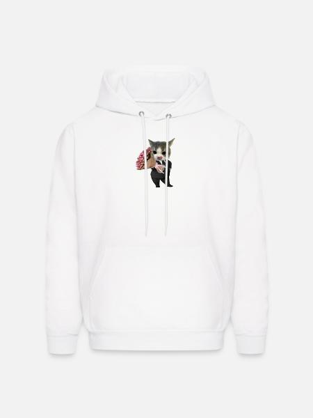 Cat in Suit with Bouquet - Men's Hoodie - white