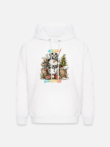 Checkerboard Snowman Christmas Tee - Men's Hoodie - white