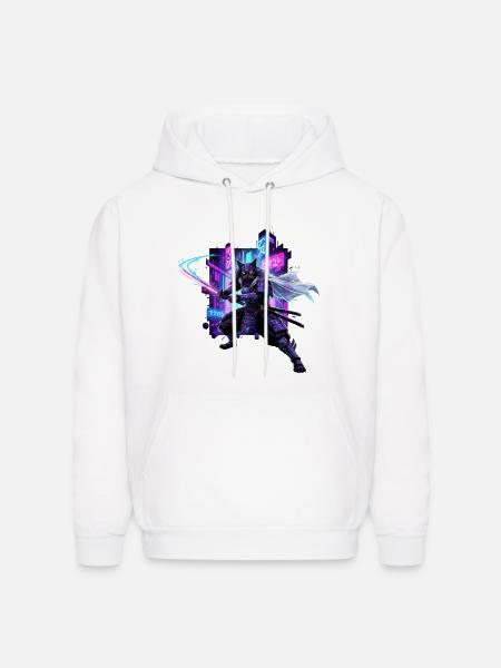Cyber Kat Ninja Neon City - Men's Hoodie - white