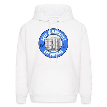 Build Communities Not Prisons - Men's Hoodie - white - Front - Elias (183cm)