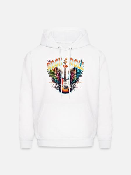 Rock and Roll - Guitar - Men's Hoodie - white